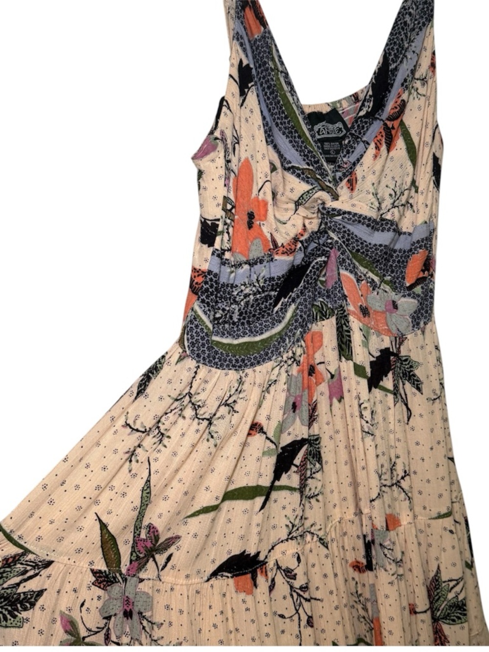 Angie Multicolor Beige Black Green Orange Printed Rayon Blouse